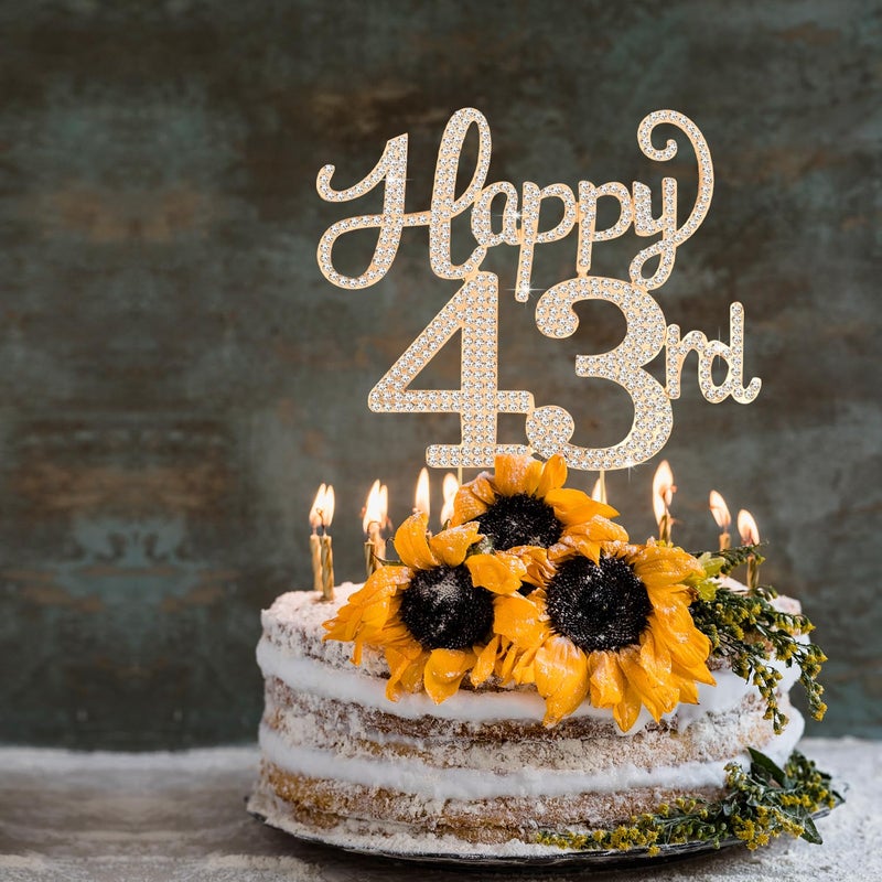LASKYER Happy 43rd Birthday Decorations,43rd Birthday Gold Rhinestone Cake Topper - Cheers to 43 Years Old Bday Party Metal Sparkly Cake Centerpieces Sign. - Image 4